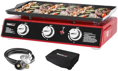 Royal Gourmet PD1301R 3-Burner Tabletop Propane Gas Griddle with Cover