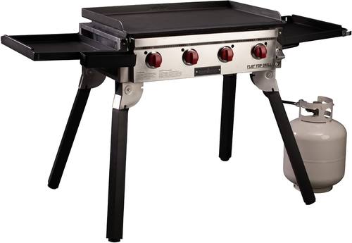 Camp Chef Portable Flat Top Grill, True Seasoned Griddle Surface, Four 12,000 BTU/hr. stainless steel burners