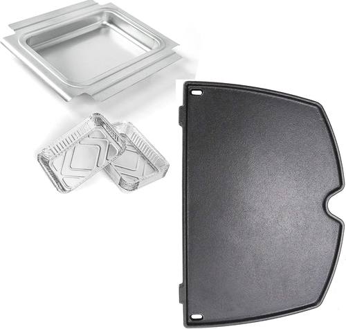 Uniflasy Catch Pan and Cast Iron Cooking Griddle for Weber Q series