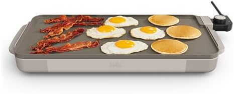 bella 10"x20" Ceramic Griddle with Warming Tray, 1500W Non-Toxic, Oatmilk: Home & Kitchen