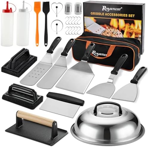 ROMANTICIST 29PCS Griddle Accessories Set - Flat Top Teppanyaki Spatula Set with Scraper, Basting Cover for Camp Chef- Home Cooking Griddle and Outdoor BBQ Gifts for Christmas : Patio, La