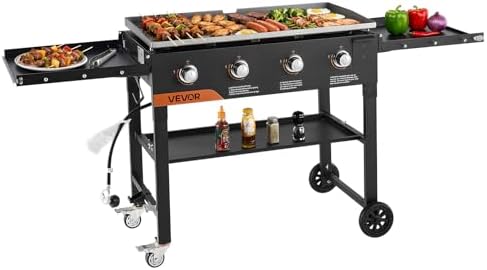 VEVOR Gas Griddle, 2 Burner Tabletop Griddle, 22 inch Portable Griddles Propane with Lid, Oil Drain Hole & Oil Collection Tray, 22000BTU Camping Flat Top Grill for Outdoor Cooking, Tailgating