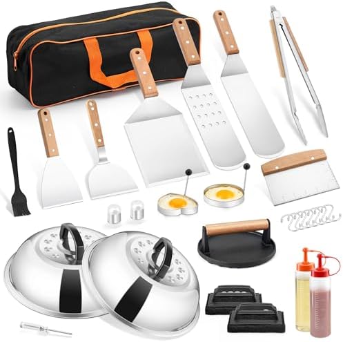HaSteeL Griddle Accessories Kit, 20Pcs Flat Top Grill Accessories for BBQ | Professional ABS Griddle Spatula Tools Set With Melting Domes for Teppanyaki Outdoor Camping, Perfect Grilling G